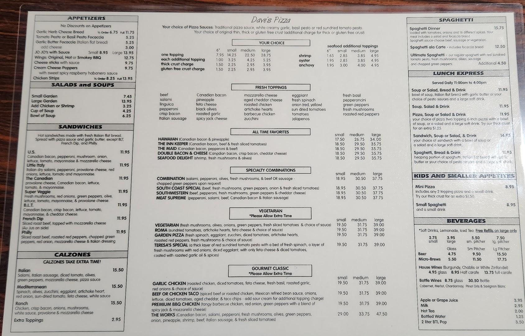 Dave's Pizza Menu image 3
